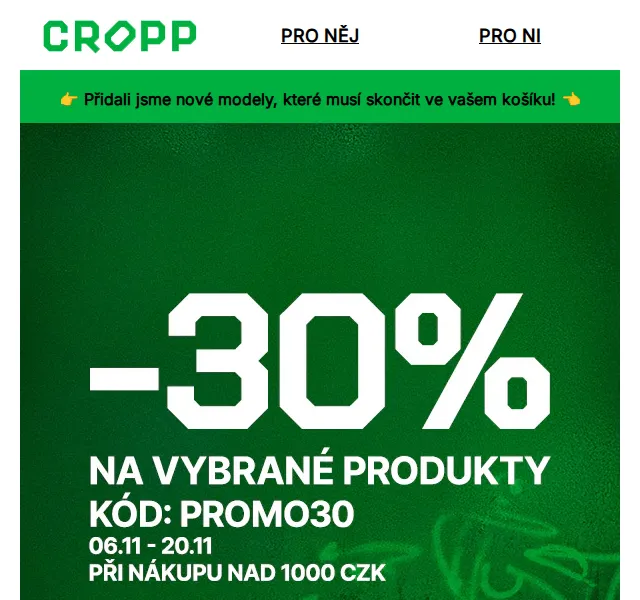 Cropp: -30 % na vybrané produkty – červen 2026 | Nuslet.cz
