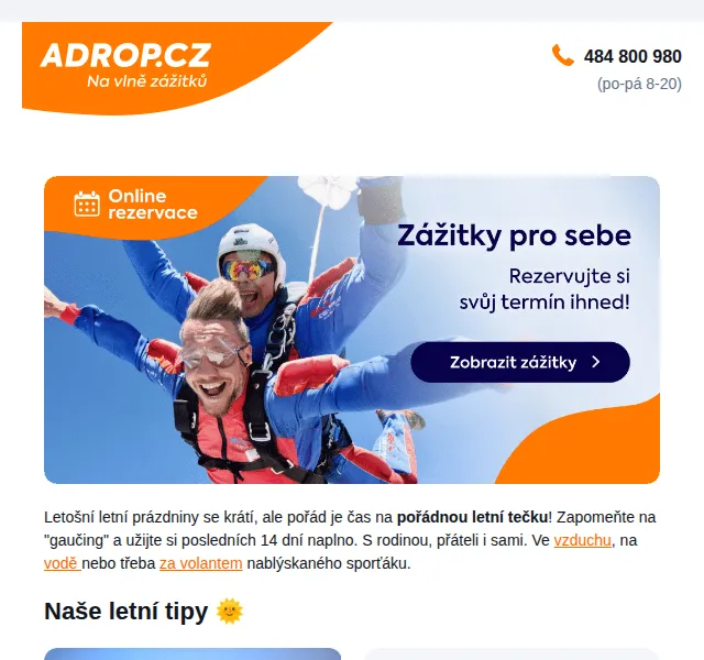 Adrop: Letní zážitky se slevou až 30 % – červenec 2026 | Nuslet.cz