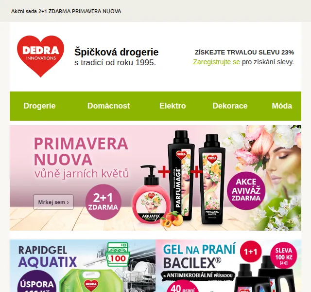 Novinky DEDRA INNOVATIONS: Akční sada 2+1 ZDARMA PRIMAVERA NUOVA – červen 2026 | Nuslet.cz