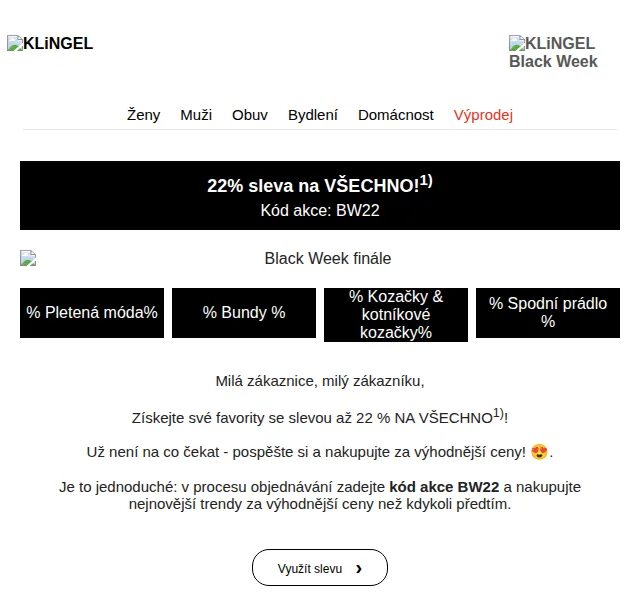 KLiNGEL: 22% sleva na vše – červen 2026 | Nuslet.cz