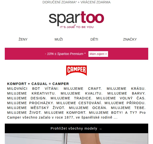 Spartoo: Doprava zdarma Camper, Schott, Havaianas – červen 2026 | Nuslet.cz