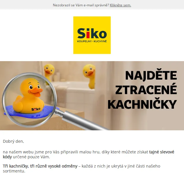 SIKO KOUPELNY: Hledejte kachničky, získejte tajné slevy – duben 2026