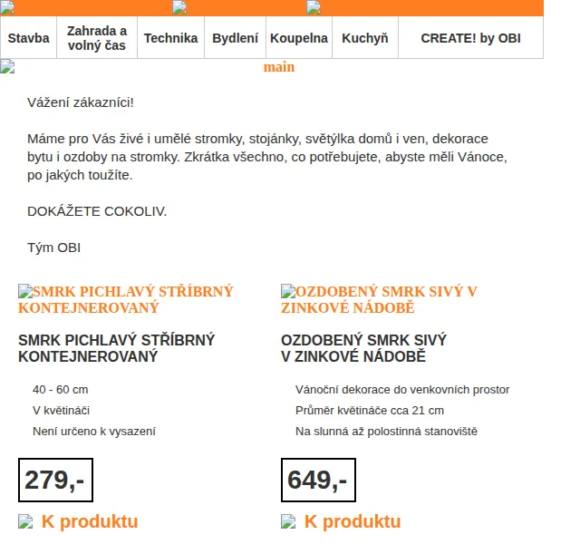 OBI: Vánoční dekorace a stromky od 69 Kč – červenec 2026 | Nuslet.cz