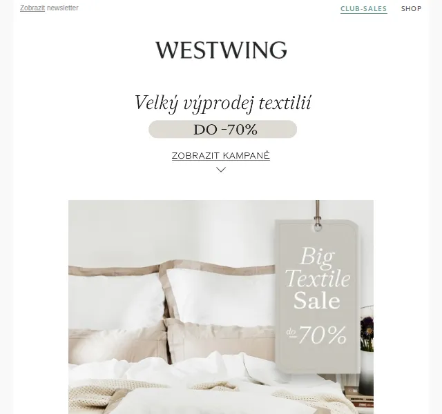 Westwing: Velký výprodej textilií až do -70 % – červenec 2026 | Nuslet.cz