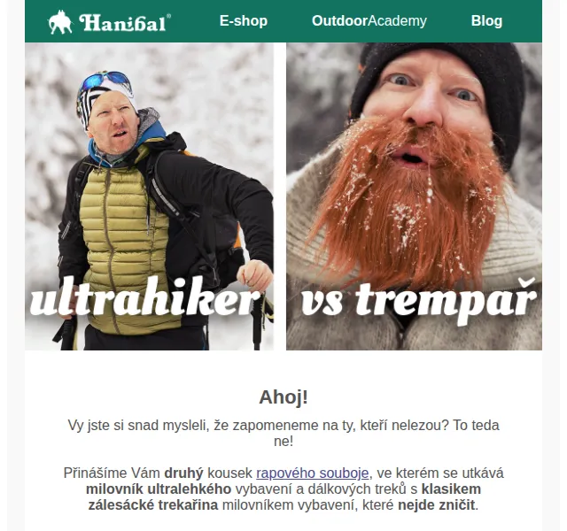 Hanibal.cz: Rap battle Ultrahiker vs Trempař – Vánoční slevy na vybavení | prosinec 2026 | Nuslet.cz