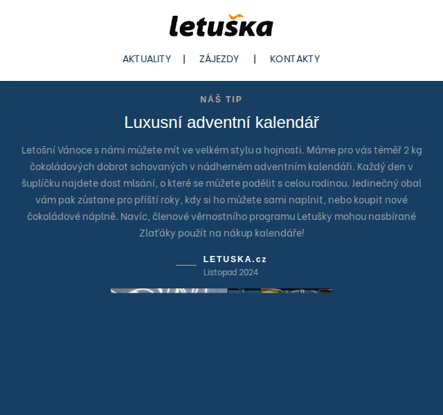 Letuška.cz: Luxusní adventní kalendář, EXPO 2025 – červenec 2026 | Nuslet.cz