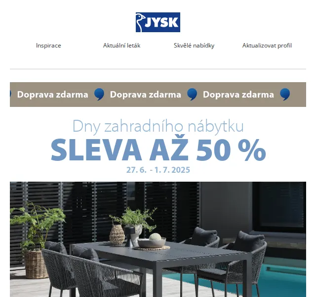 JYSK: Zahradní nábytek se slevou až 50 % – červenec 2026 | Nuslet.cz
