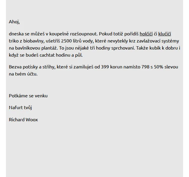 Richard Woox: Trika z biobavlny od 399 Kč se slevou 50 % – červen 2026 | Nuslet.cz