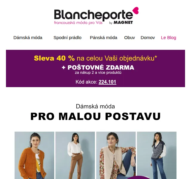 Blancheporte: -40% na módu pro menší postavy – červenec 2026 | Nuslet.cz