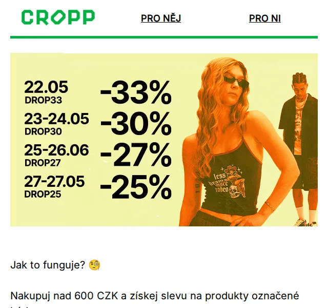 Cropp: časově omezená sleva až 33 % – červenec 2026 | Nuslet.cz