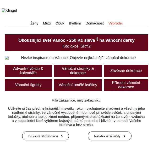 KLiNGEL: Sleva 250 Kč na vánoční dárky – červen 2026 | Nuslet.cz