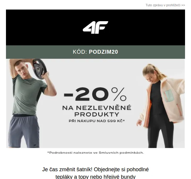 4Fstore.cz: Sleva 20 % na výměnu šatníku – červen 2026 | Nuslet.cz