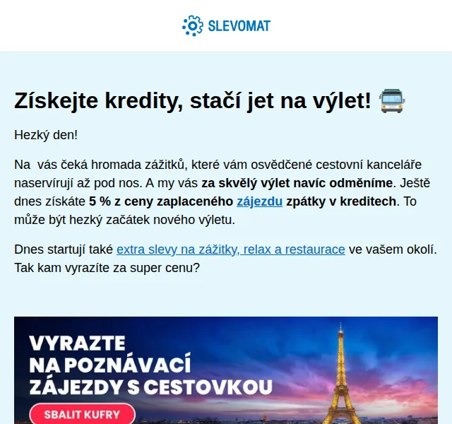 Slevomat: 5 % kredity na poznávací zájezdy – duben 2026