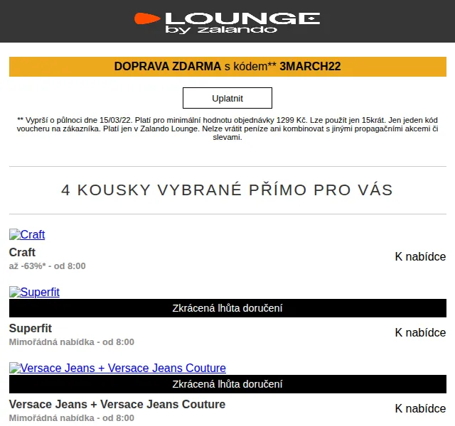 Lounge by Zalando: Craft, Superfit, Versace Jeans – slevy až 75 % – červen 2026 | Nuslet.cz