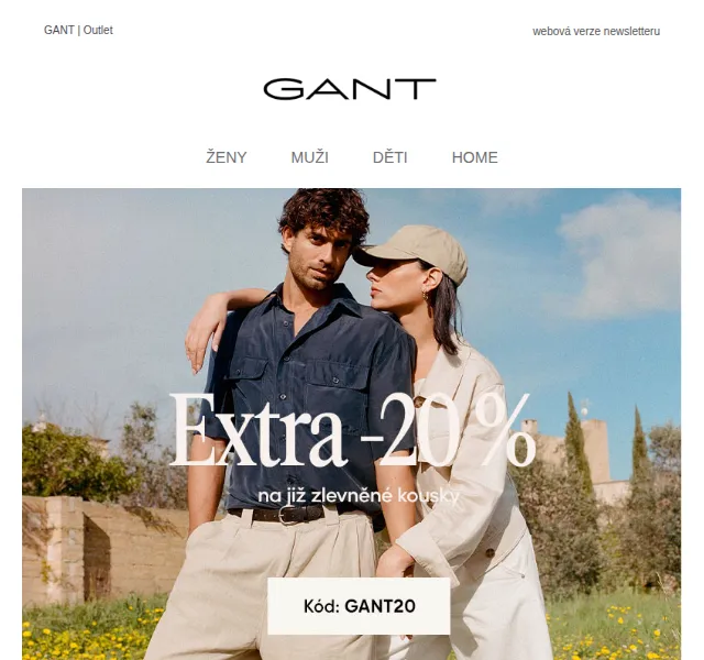 GANT: Extra 20 % sleva na outlet zboží – květen 2026