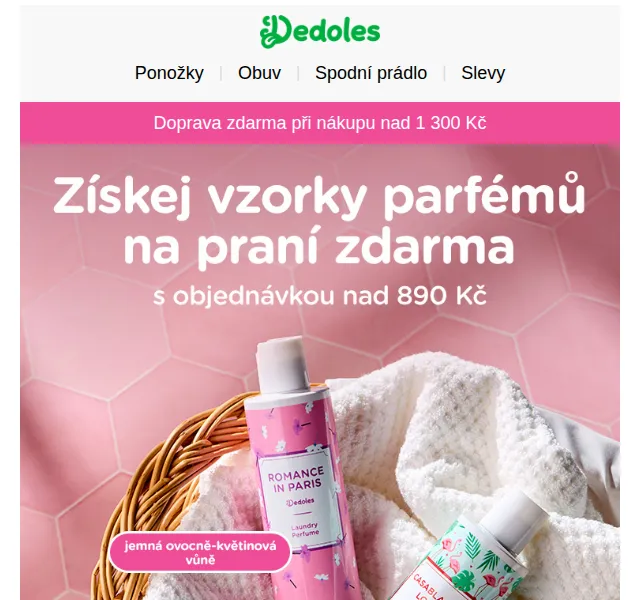 Dedoles: Vzorky parfémů zdarma + papuče – červenec 2026 | Nuslet.cz