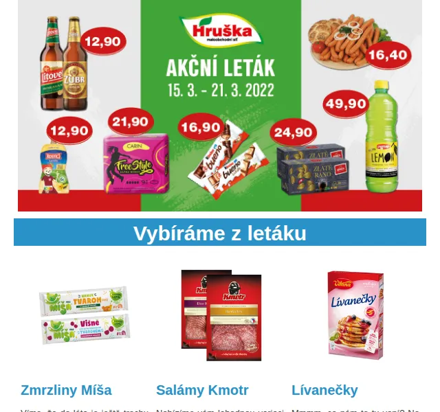 Váš HRUŠKA tým: Leták 15.–21. 3. 2022 – Míša, Kmotr – červen 2026 | Nuslet.cz