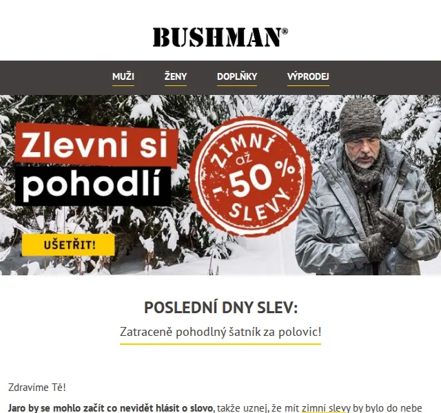 BUSHMAN: Slevy až 51 % na bundy a trička – červen 2026 | Nuslet.cz
