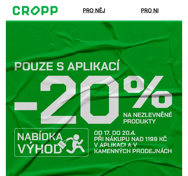 Cropp: -20 % na aplikaci – duben 2026 | Nuslet.cz