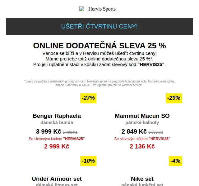 Hervis: Online sleva 25 % na vše – červen 2026 | Nuslet.cz