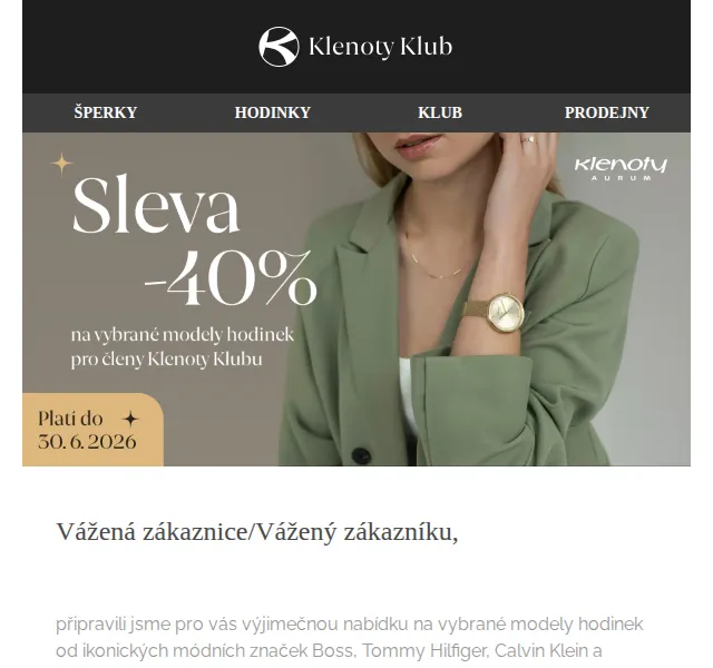 Klenoty Aurum: Značkové hodinky se slevou 40 % – červen 2026 | Nuslet.cz