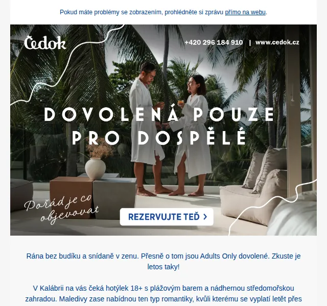 Čedok: Adults Only dovolená od 2 490 Kč – květen 2026