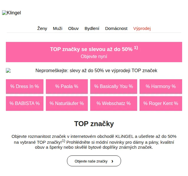 KLiNGEL: Slevy až 50 % na TOP značky – červen 2026 | Nuslet.cz