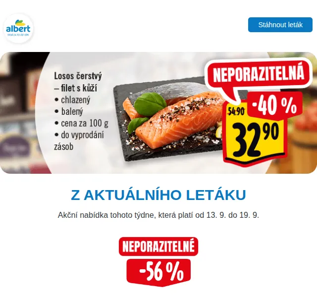 Albert: Losos čerstvý za 32,90 Kč a slevy až 59 % – červenec 2026 | Nuslet.cz