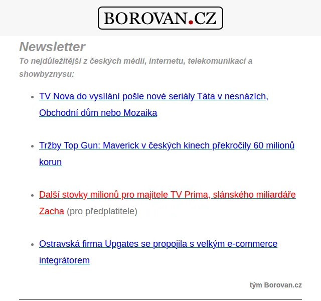 Aleš Borovan: Novinky z médií, Top Gun tržby 60 mil. Kč – červen 2026 | Nuslet.cz