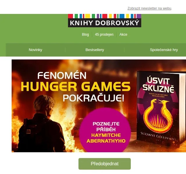 KnihyDobrovsky.cz: Předobjednejte Hunger Games se slevou až 20 % – červenec 2026 | Nuslet.cz