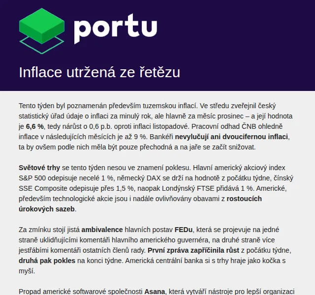 Portu.cz: Pravidelný newsletter o inflaci a trzích – červen 2026 | Nuslet.cz