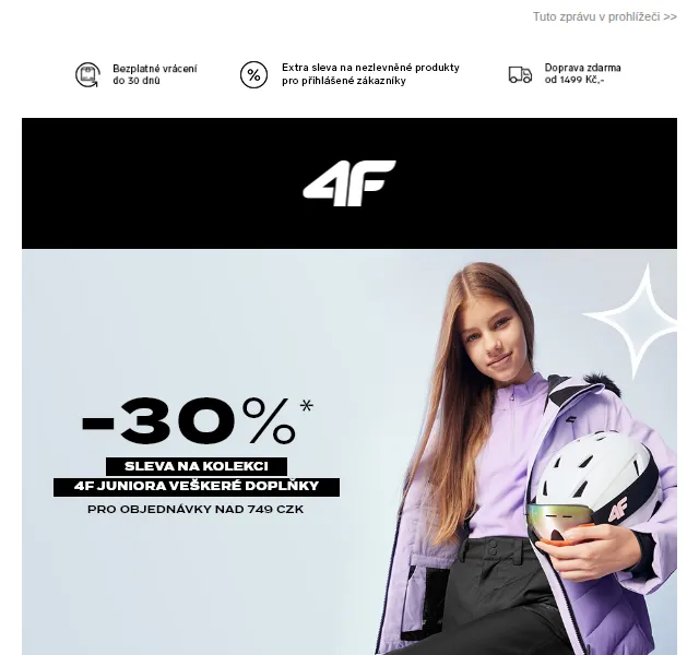 4Fstore: Kolekce Junior a doplňky se slevou 30 % – červen 2026 | Nuslet.cz