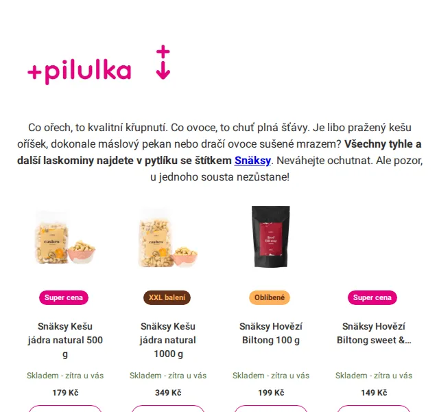 Pilulka.cz: Snäksy oříšky a ovoce již od 69 Kč – červenec 2026 | Nuslet.cz