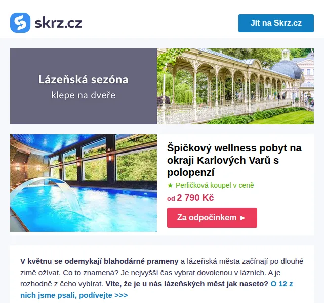 Skrz: Lázeňské pobyty od 2 790 Kč – červen 2026 | Nuslet.cz