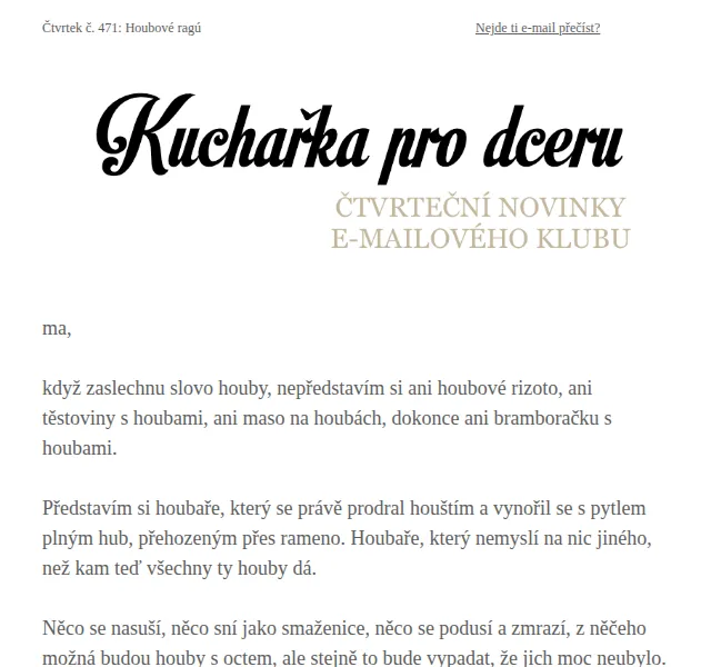 Florentýna - Kuchařka pro dceru: Recept na houbové ragú – červenec 2026 | Nuslet.cz