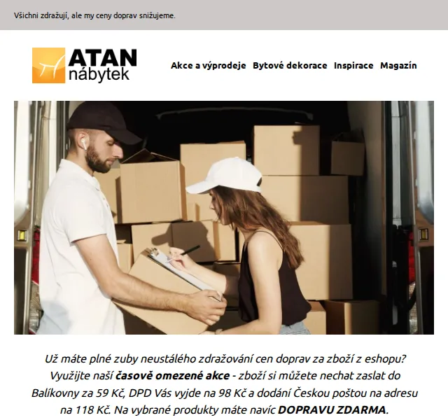 ATAN nábytek: Zlevněná doprava od 59 Kč – červen 2026 | Nuslet.cz