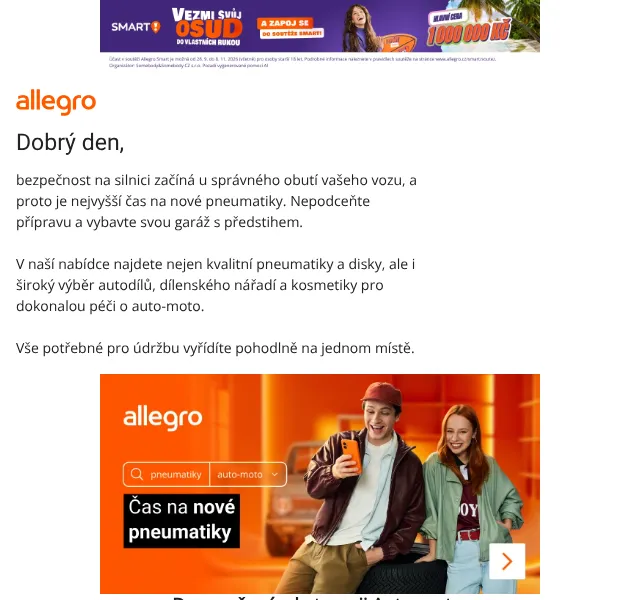 Allegro: Pneumatiky a autodíly – září 2026