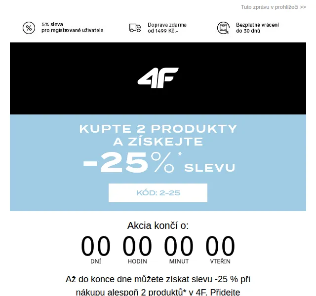 4Fstore.cz: sleva 25 % na 2 produkty – červen 2026 | Nuslet.cz