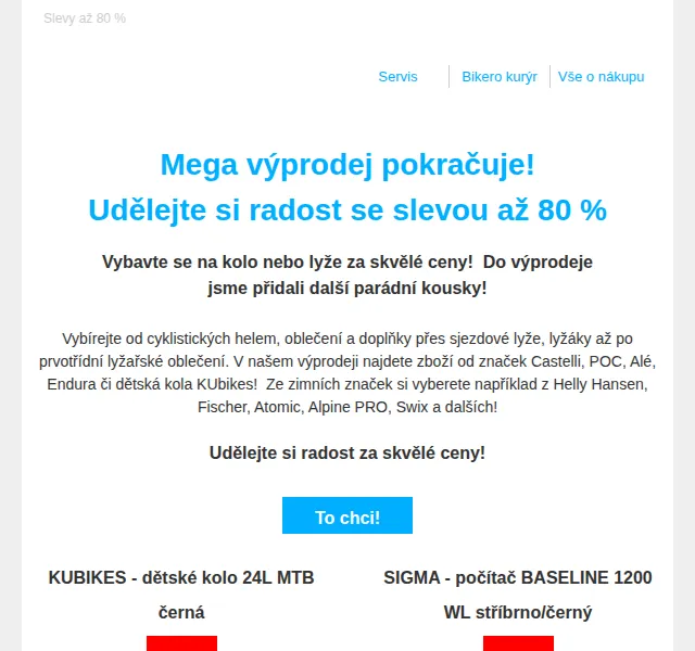 czbikero: Slevy až 80 % na kolo a lyže – červen 2026 | Nuslet.cz