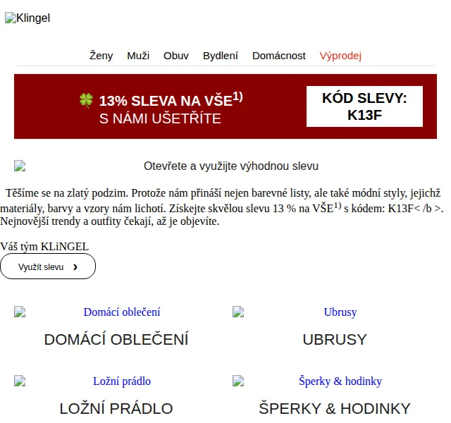 KLiNGEL: 13% sleva na vše – říjen 2023 | Nuslet.cz