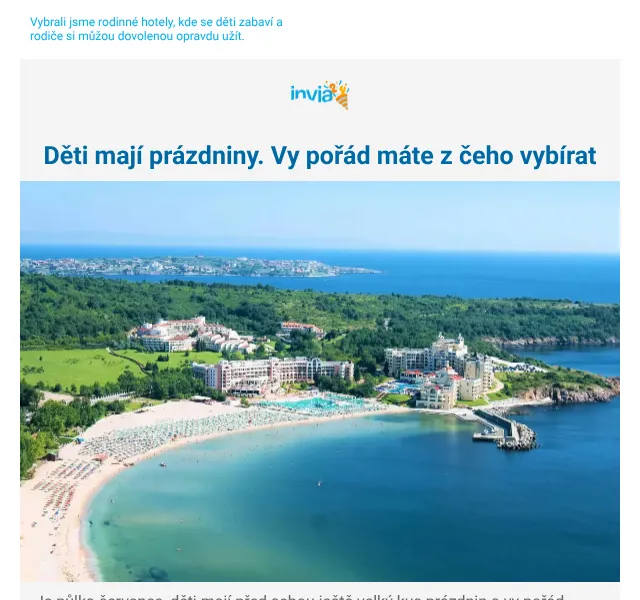 Invia: Rodinné hotely se skluzavkami – červenec 2026