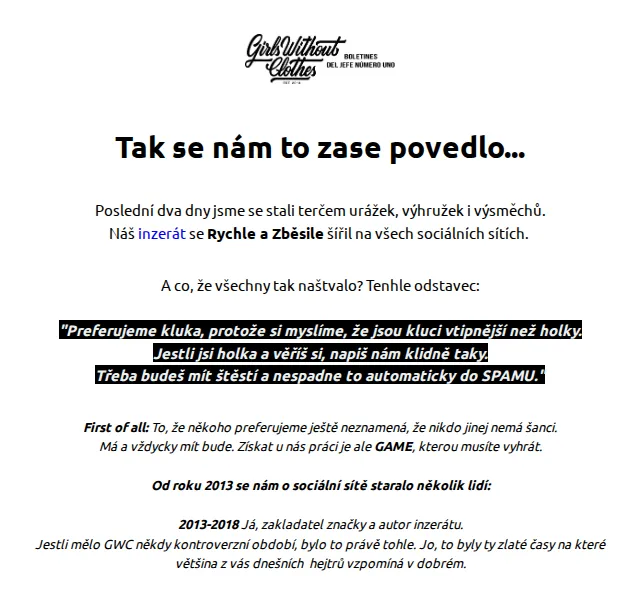 Girls Without Clothes: Hledáme nového člena týmu – červenec 2026 | Nuslet.cz