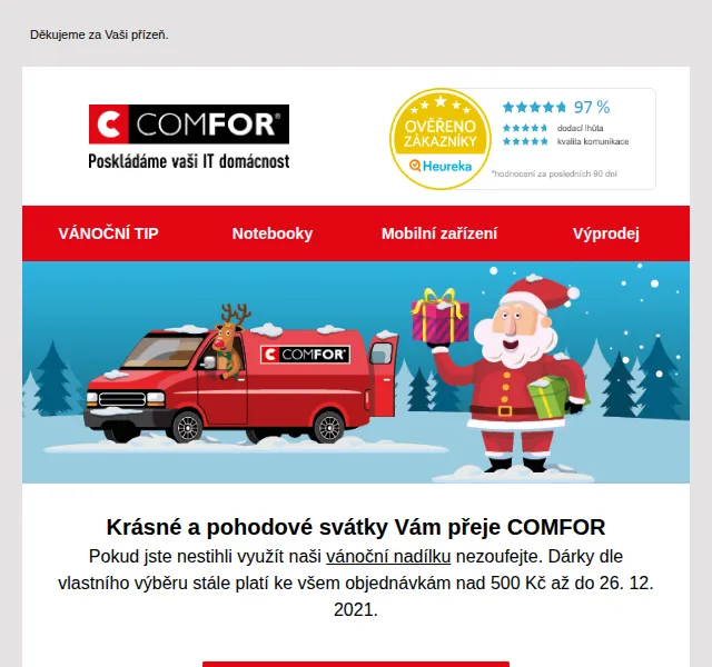 Comfor: vánoční dárky nad 500 Kč zdarma – prosinec 2026 | Nuslet.cz