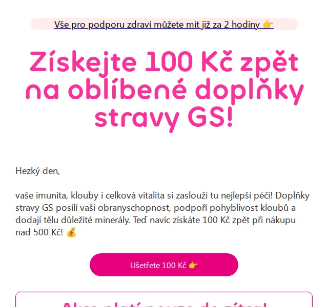 Pilulka.cz: 100 Kč zpět na GS doplňky – červenec 2026 | Nuslet.cz