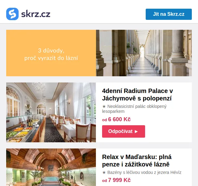 Skrz: Lázeňské pobyty od 2 390 Kč – červenec 2026 | Nuslet.cz