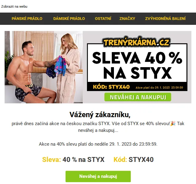 Lukáš z Trenýrkárna.cz: 40% sleva na STYX – červen 2026 | Nuslet.cz