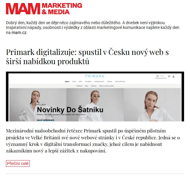 Marketing & Media: digitální transformace Primark v ČR – červen 2026 | Nuslet.cz