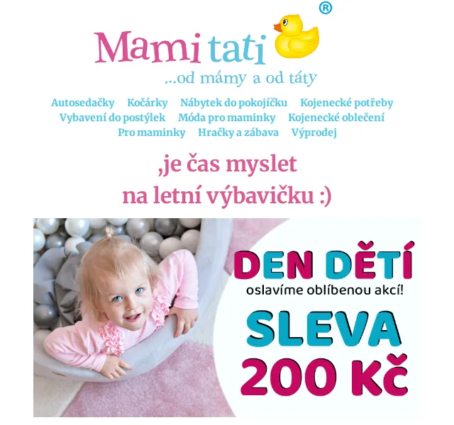 Mamitati.cz: Sleva 200 Kč ke Dni dětí a letní novinky – červenec 2026 | Nuslet.cz
