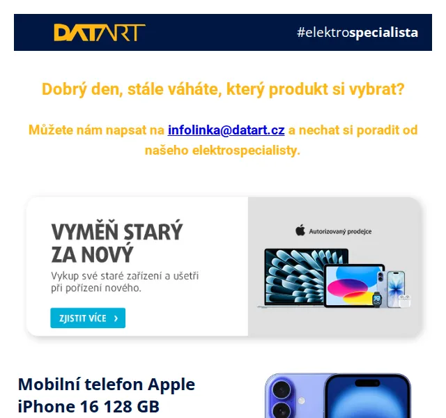 DATART: iPhone 16 a příslušenství – srpen 2026 | Nuslet.cz
