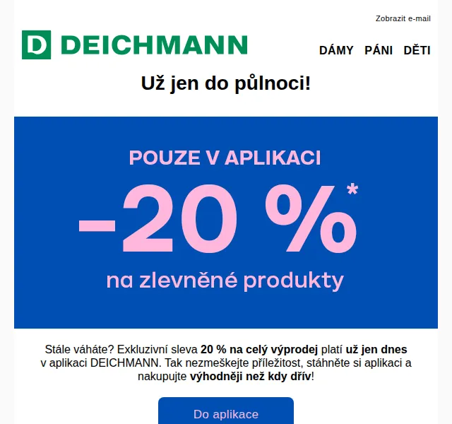 Deichmann: -20 % na výprodej v aplikaci – duben 2026